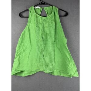 Zara Bright Green Linen Fabric Crop Top Tank Top Ruched Front Swing Tank M
